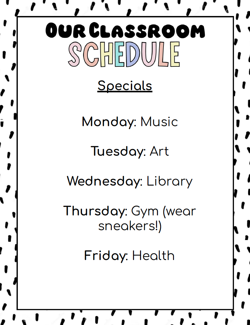 Specials Schedule